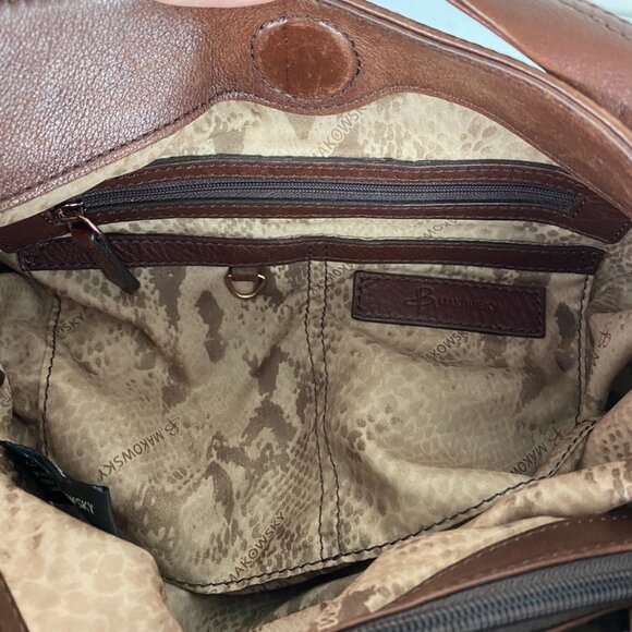 B. Makowsky Leather Rose Gold Purse Satchel Brown Chain Detail Alice Nappa - Picture 6 of 8